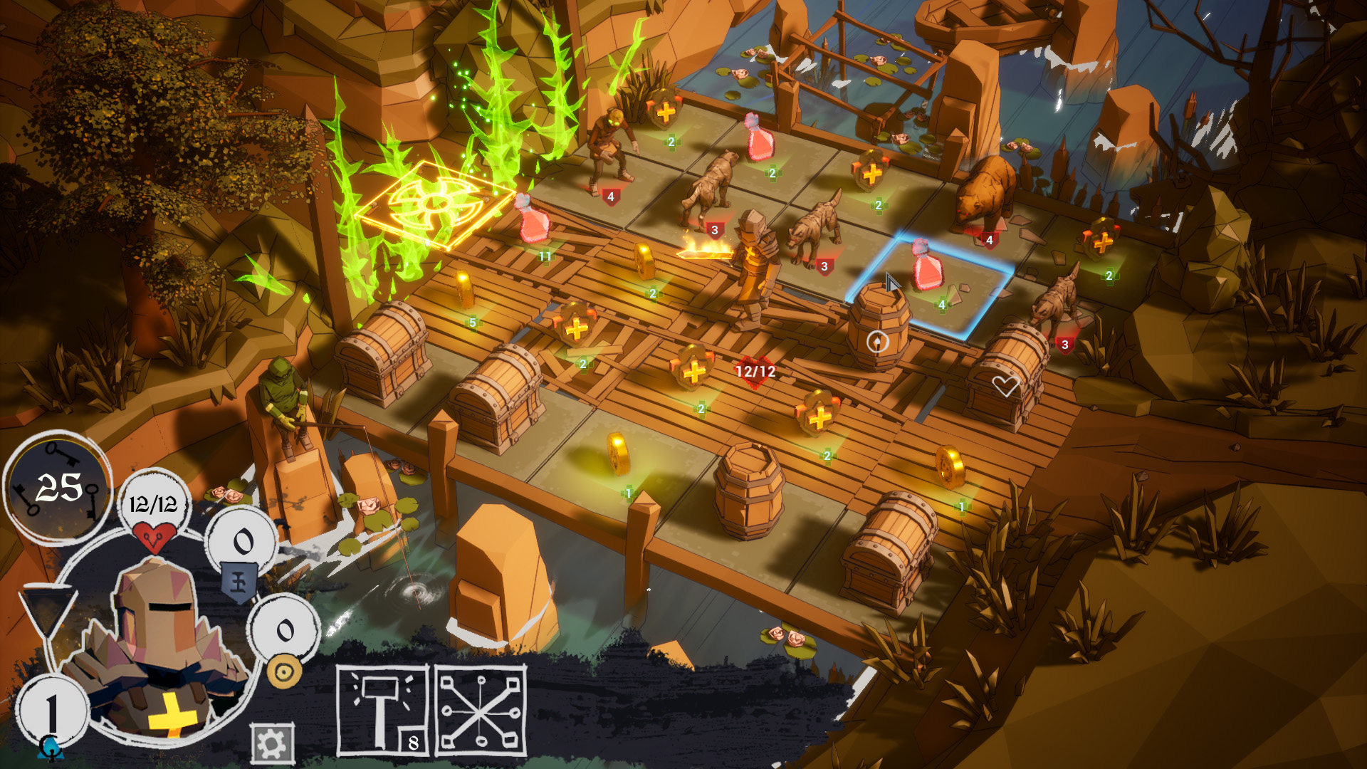 A tactical battle across wooden bridges and flooded ruins